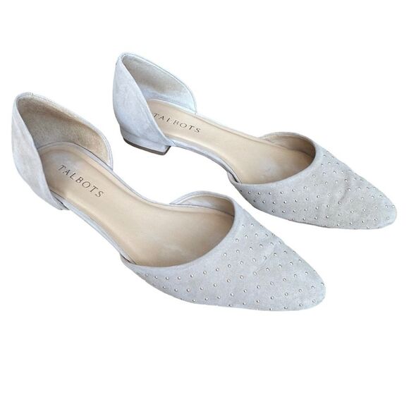 Talbots Cream Beige Suede Flats Gold Studded Shoes Size 7 - Picture 1 of 12